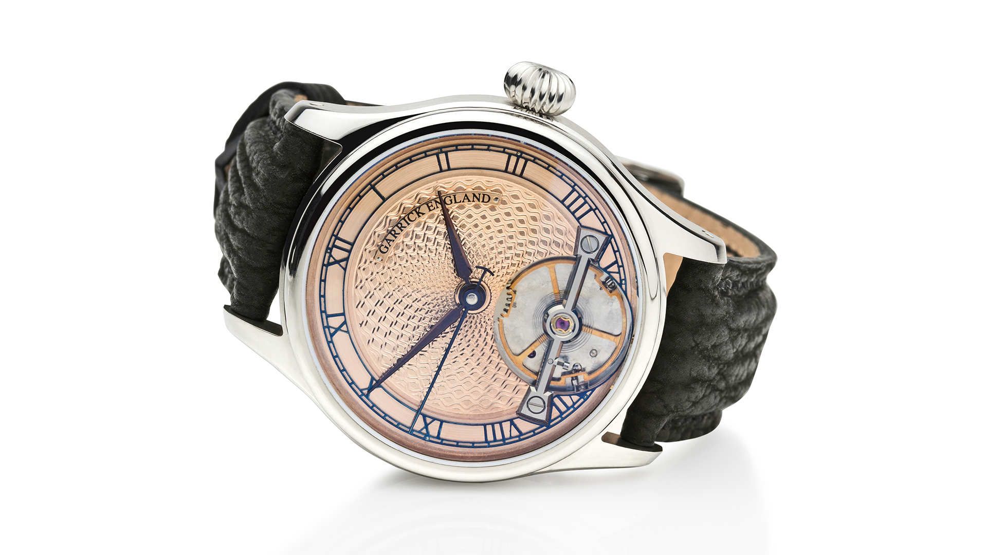 Garrick S2 watch with engine turned salmon dial 